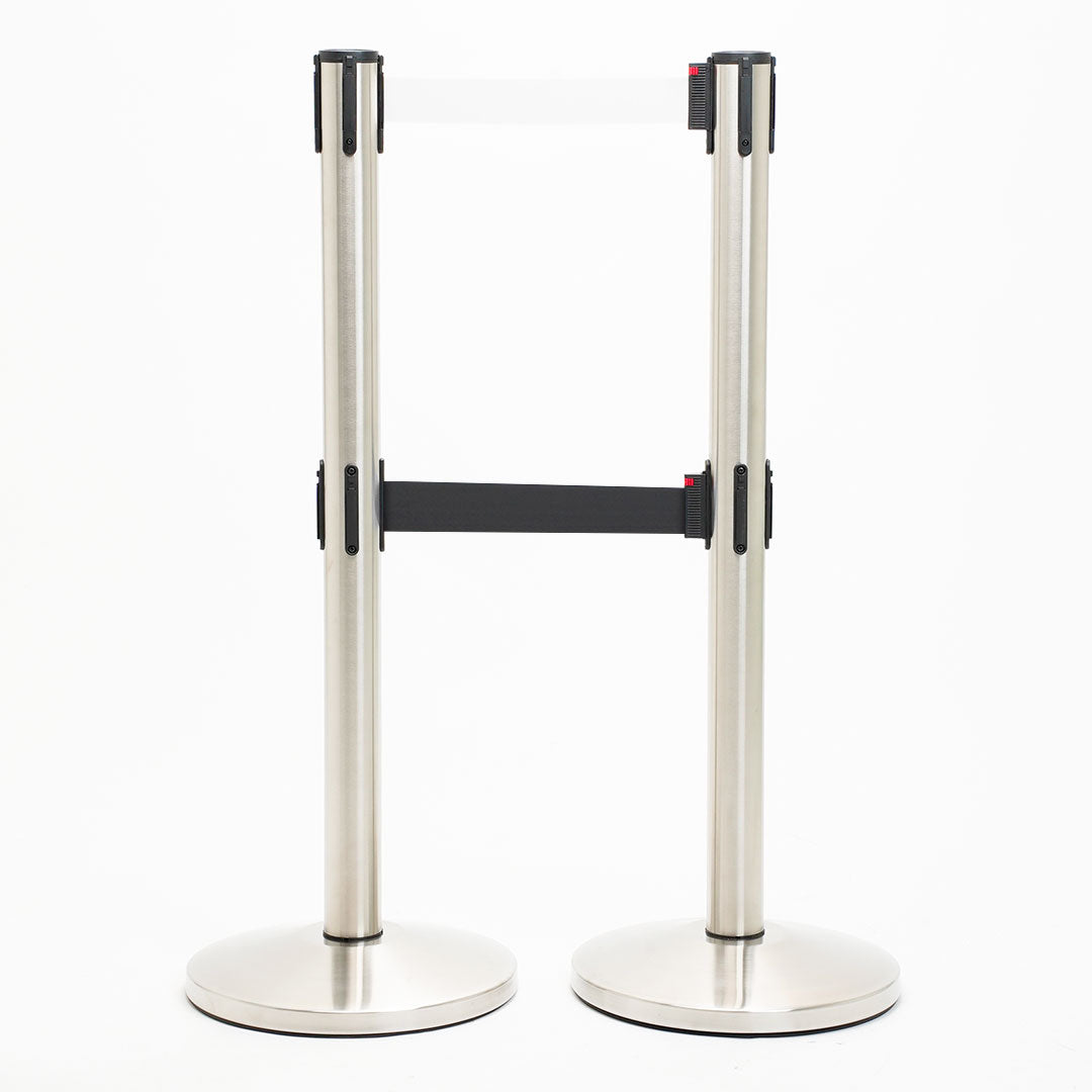 postes separador doble cinta blanca y negra