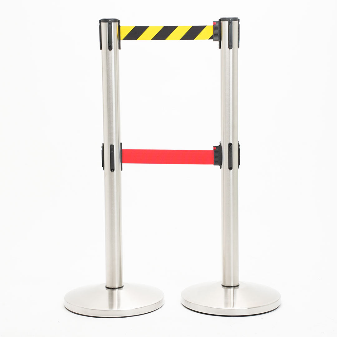 postes separador doble cinta amarillo-negra y roja