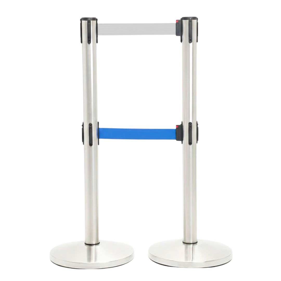 postes separador doble cinta gris y azul