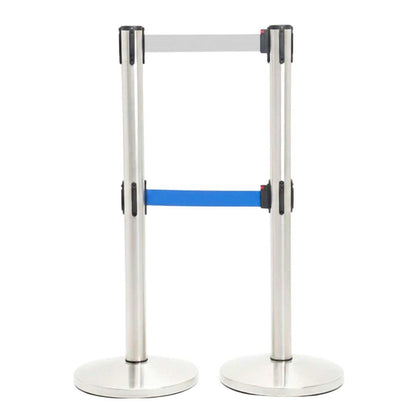 postes separador doble cinta gris y azul
