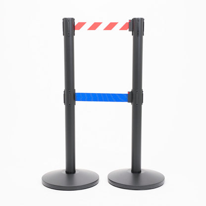 postes separadores con doble cinta blanca-roja y azul
