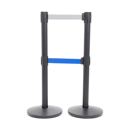 postes separadores con doble cinta gris y azul