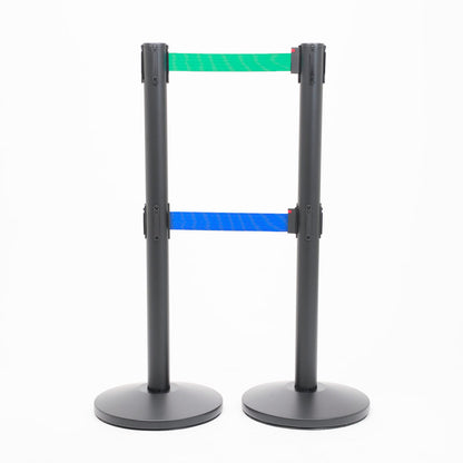 postes separadores con doble cinta verde y azul