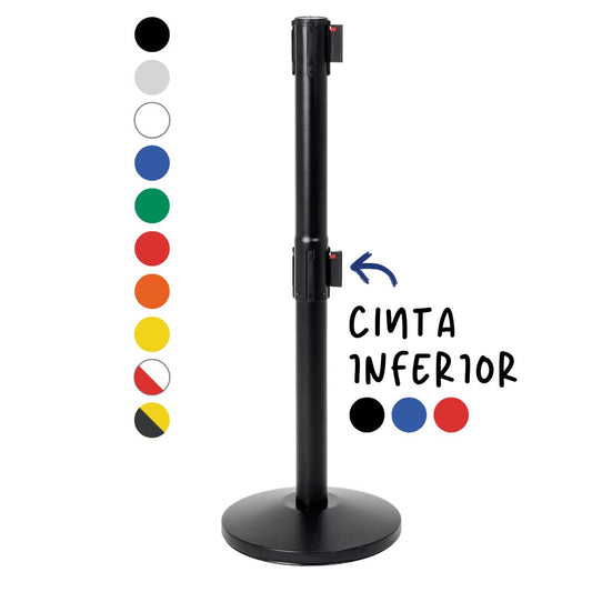 Poste separador negro con doble cinta extensible de 3 metros
