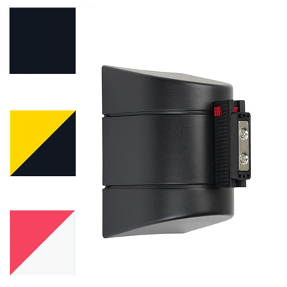 Cinta retráctil de pared. Anclaje magnético. Cinta negra.