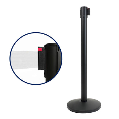 Poste separador Negro con cinta retráctil de 3 metros