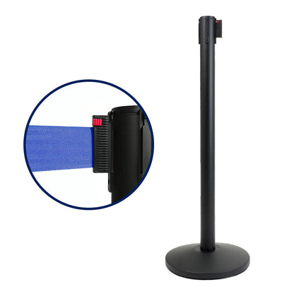 Poste separador Negro con cinta retráctil de 3 metros