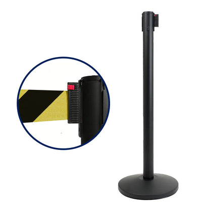 Poste separador Negro con cinta retráctil de 3 metros