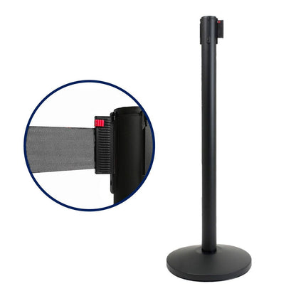 Poste separador Negro con cinta retráctil de 3 metros