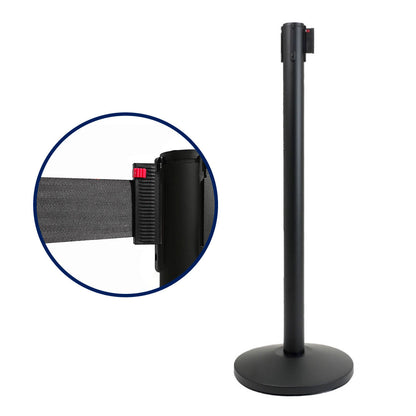 Poste separador Negro con cinta retráctil de 3 metros