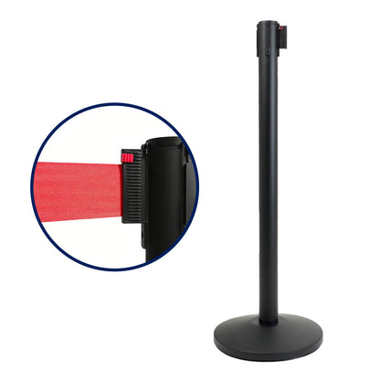 Poste separador Negro con cinta retráctil de 3 metros