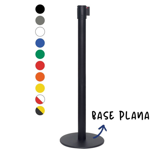 poste separador negro con cinta retráctil de 3 metros