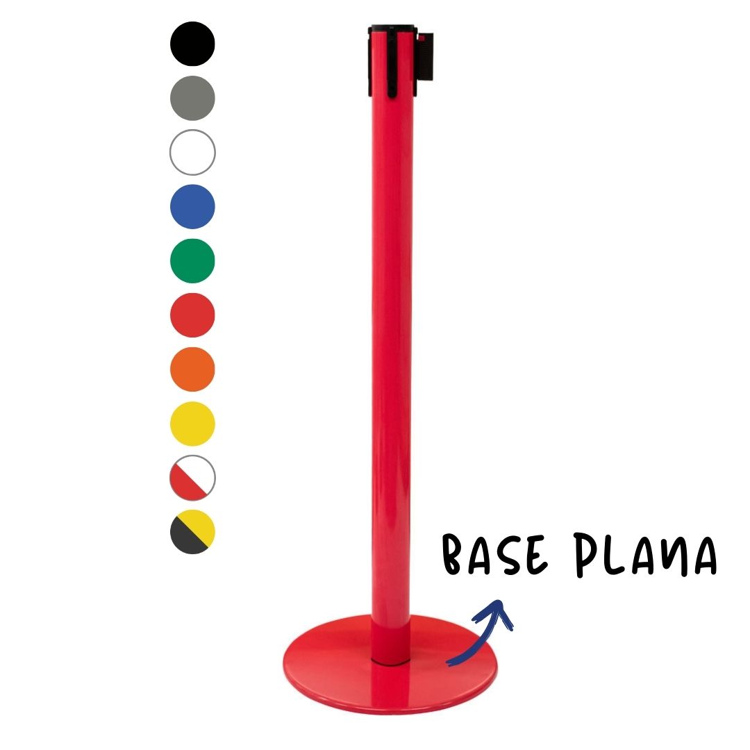 poste separador rojo con cinta retráctil de 3 metros