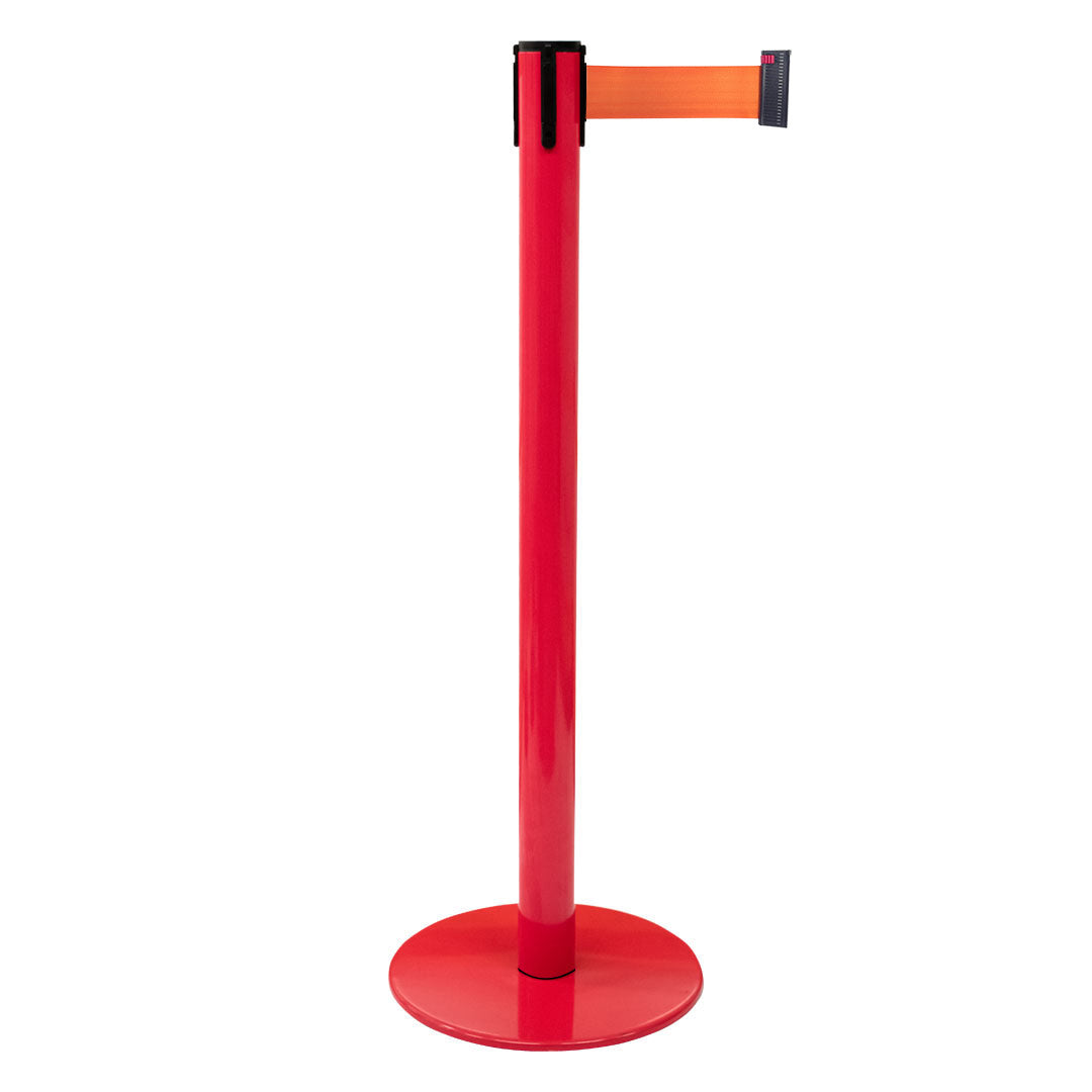 poste separador rojo con cinta naranja