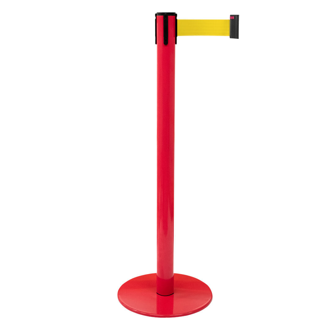 poste separador rojo con cinta amarilla