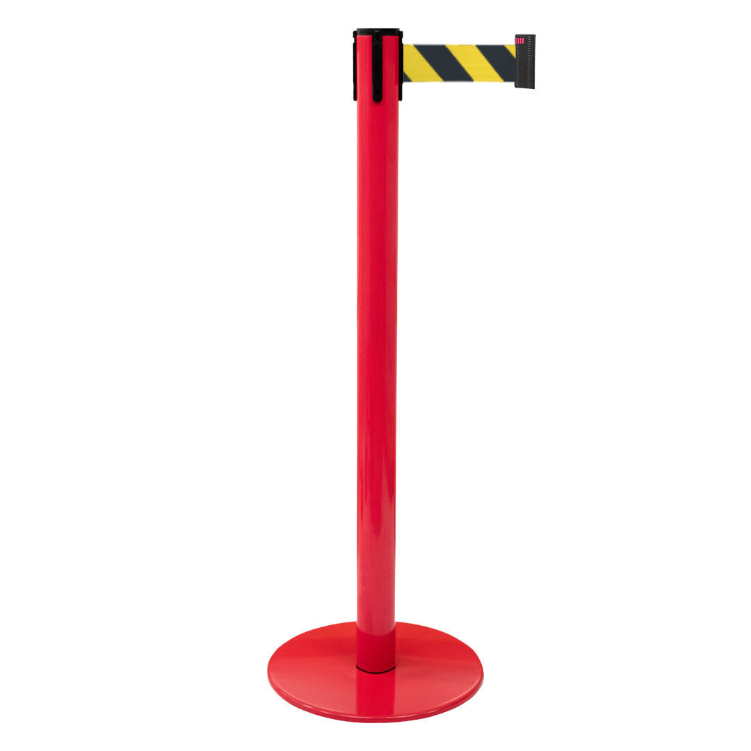 poste separador rojo con cinta negra y amarilla 