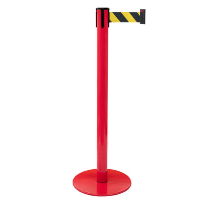 poste separador rojo con cinta negra y amarilla 