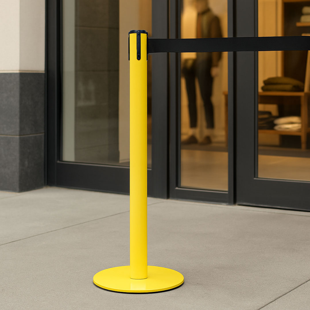poste separador amarillo con cinta negra