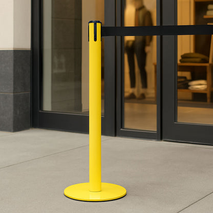 poste separador amarillo con cinta negra