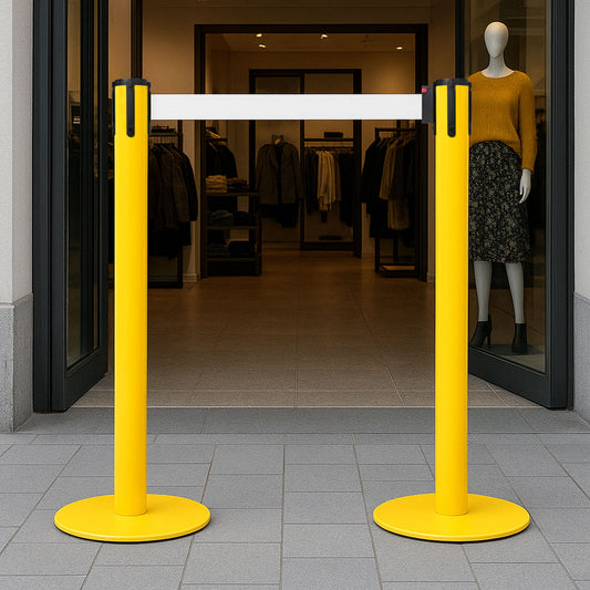 poste separador amarillo con cinta blanca