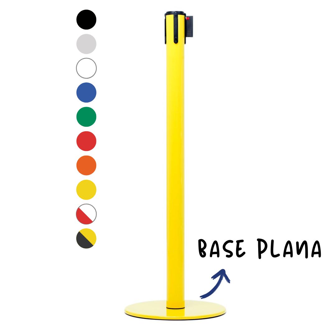 poste separador amarillo con cinta retráctil