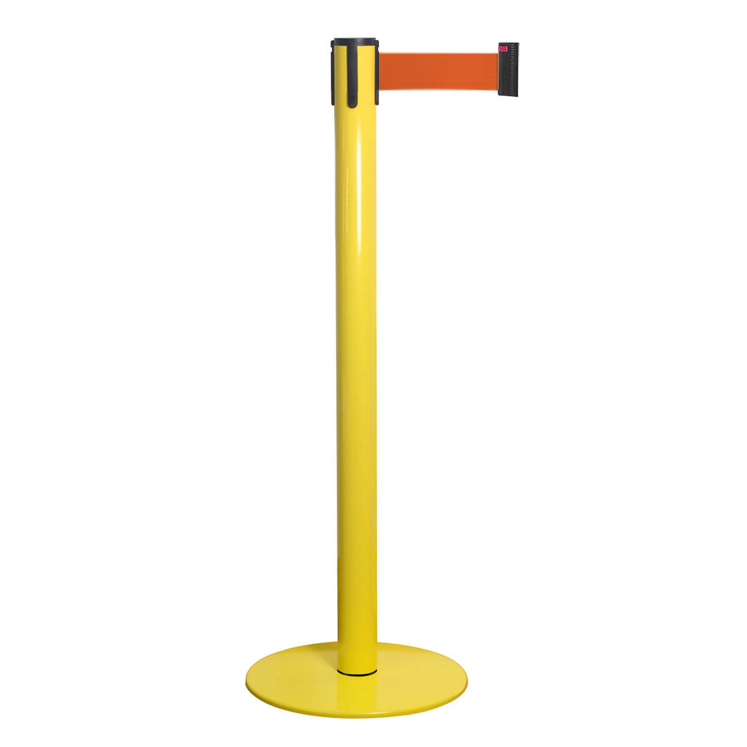 poste separador amarillo con cinta naranja