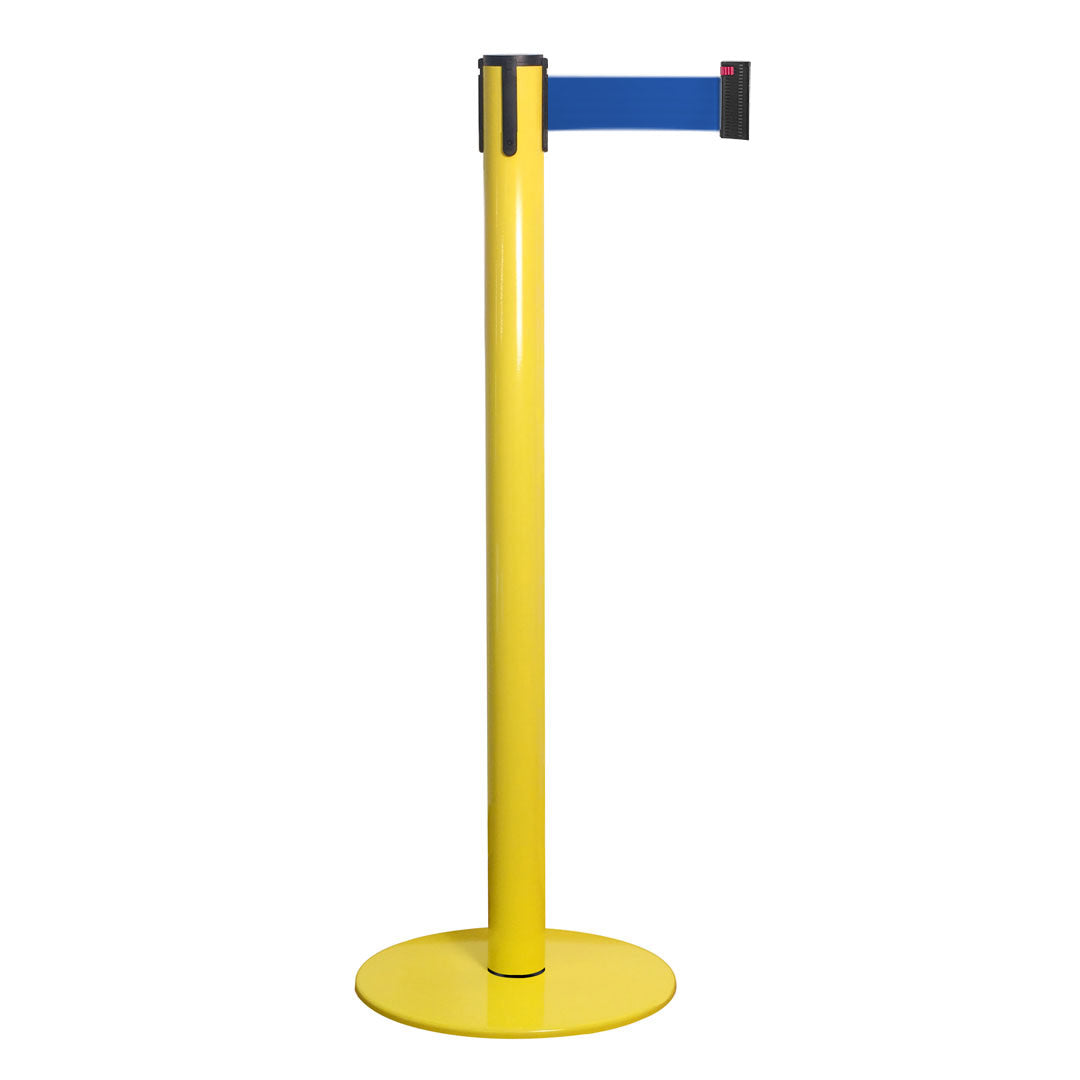poste separador amarillo con cinta azul
