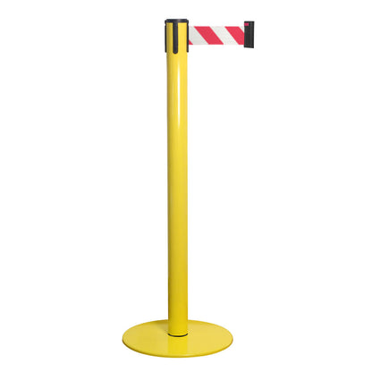 poste separador amarillo con cinta blanca y roja