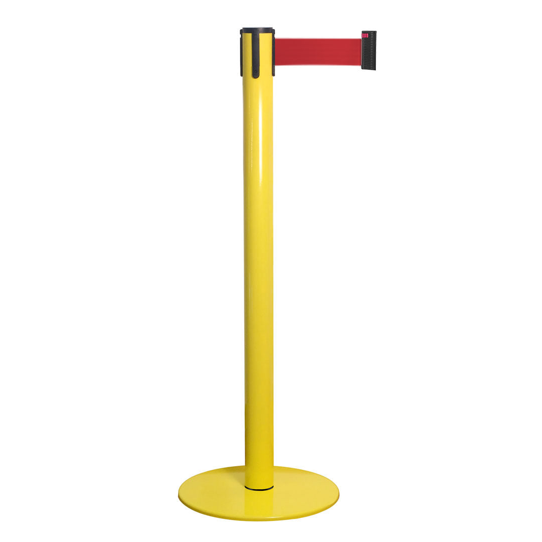 poste separador amarillo con cinta roja