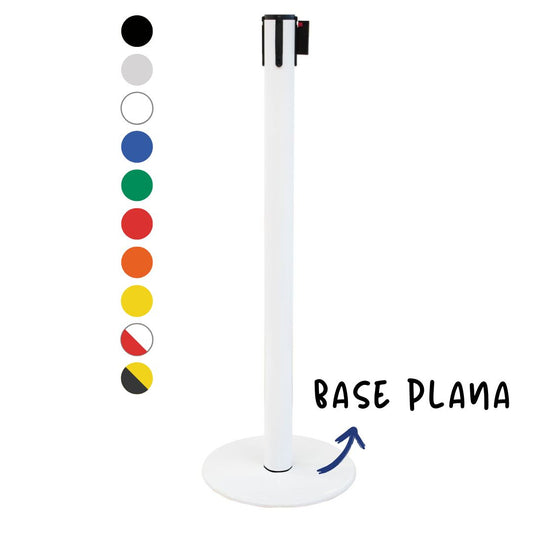 poste separador blanco con cinta retráctil de 3 metros