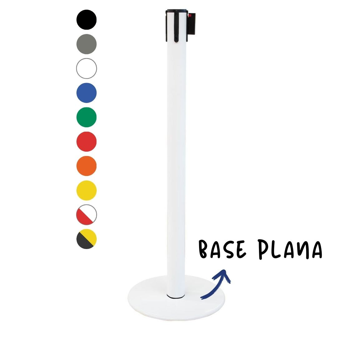 poste separador blanco con cinta retráctil de 3 metros