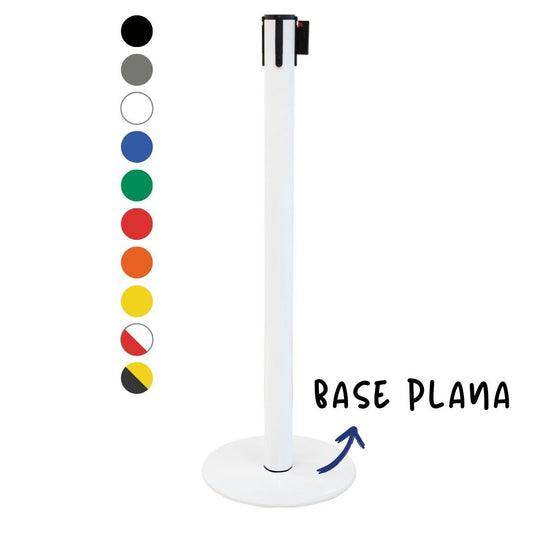 poste separador blanco con cinta retráctil de 3 metros