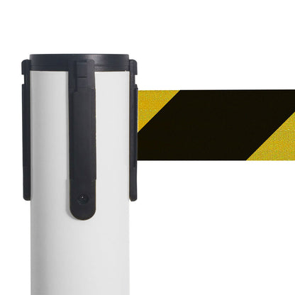 poste separador blanco con cinta negra y amarillo