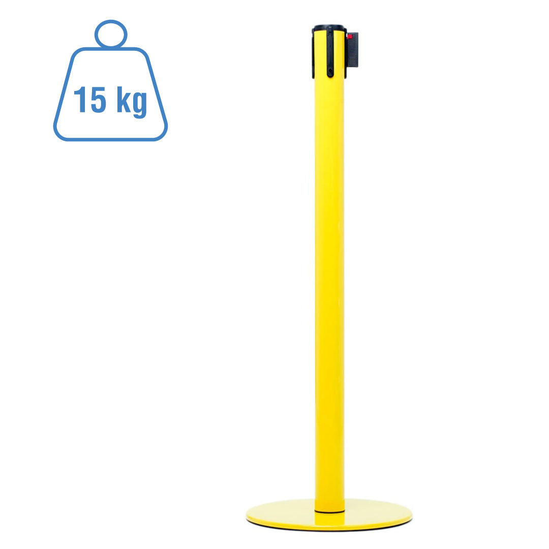 poste separador amarillo con cinta de 15 kg