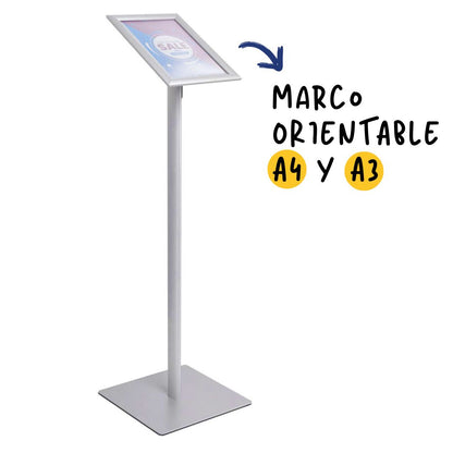 atril de pie con marco a4 y a3 fijable en vertical o horizontal