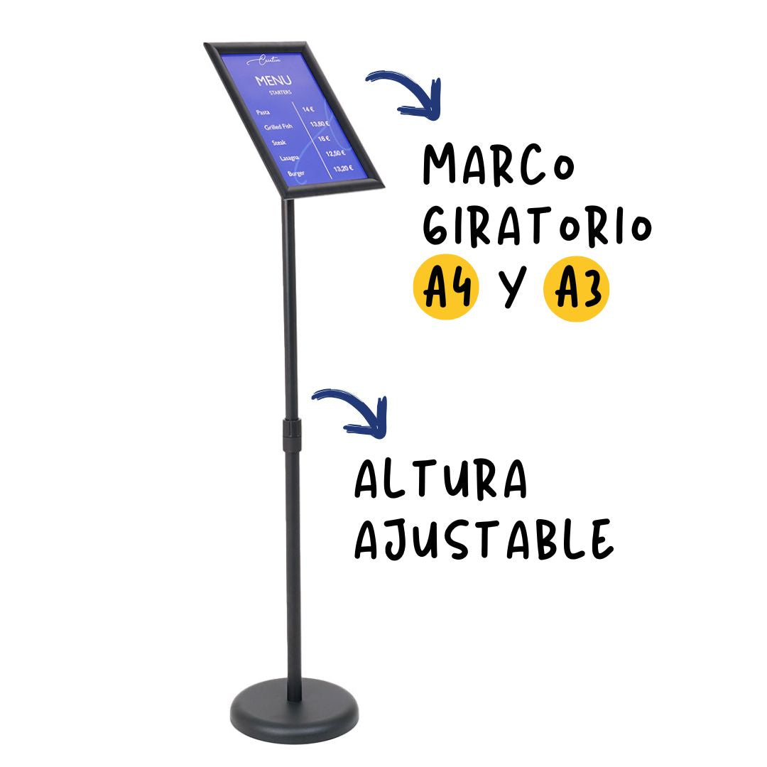 atril de pie regulable con marco orientable e inclinable