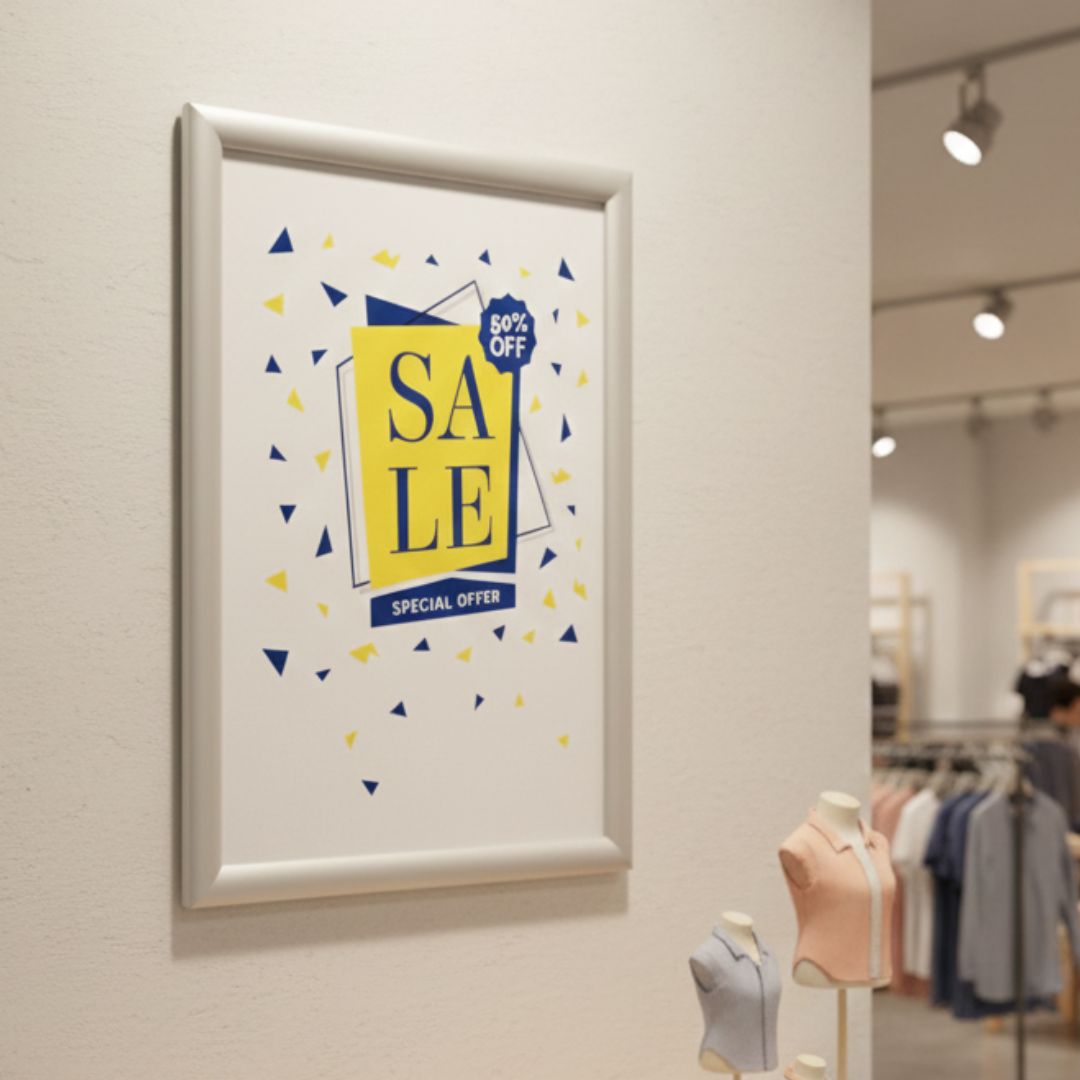 marco para carteles publicitario para tienda