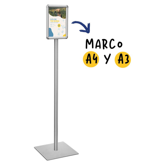soporte publicitario de pie en acero con marco